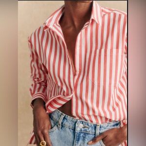 H&M Preppy  button down shirt blouse  Striped Pink Boho Relaxed Size 2